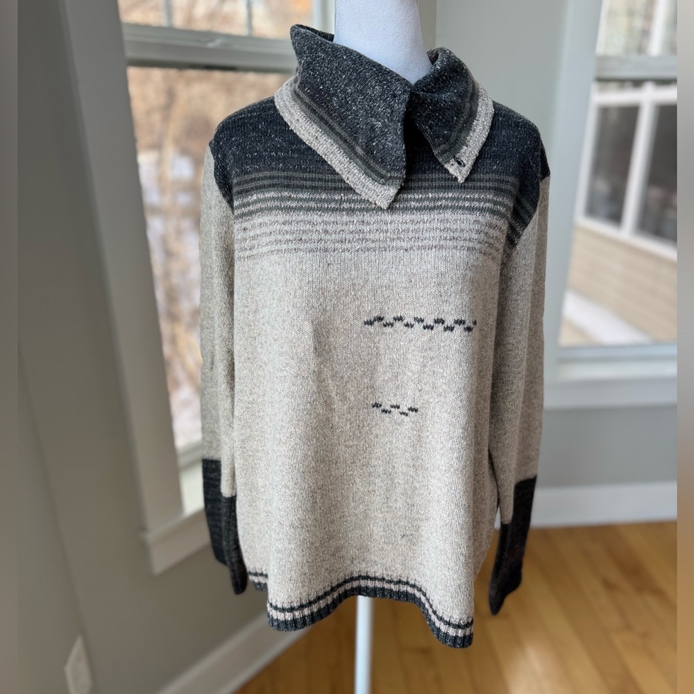 Christopher & Banks Gray Cream Tan Cowl Neck Wool Angora Sweater Sz Large